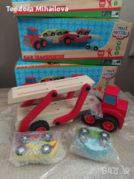 Детски Автовоз с коли Mini Matters камион с 4 дървени коли, снимка 1