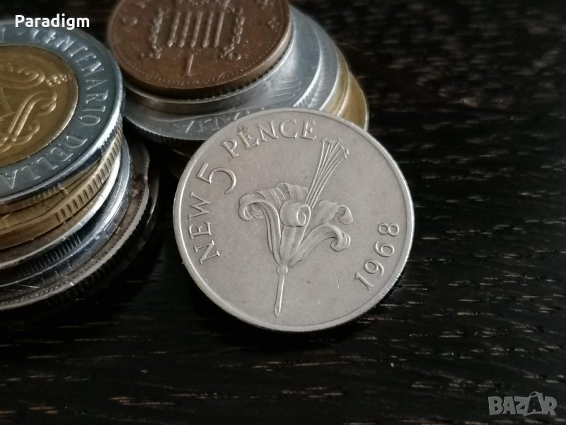 Монета - Остров Гърнси - 5 нови пенса | 1968г., снимка 1