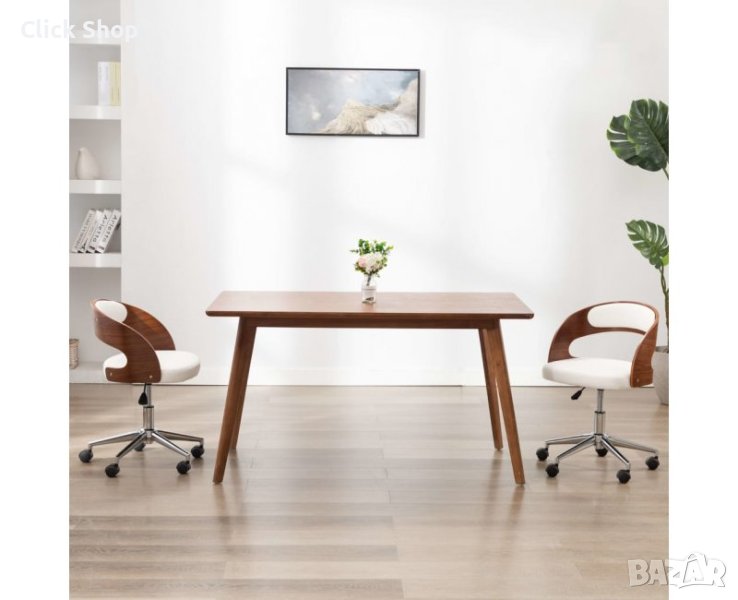 Въртящ офис стол, бял, извито дърво и изкуствена кожа, снимка 1