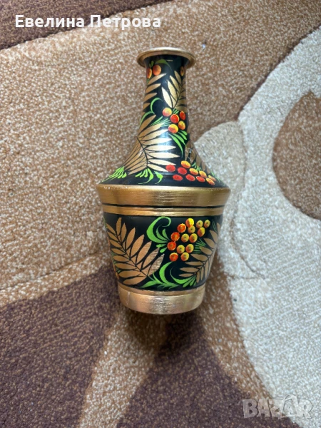 Метална рисувана ваза Хохлома, снимка 1