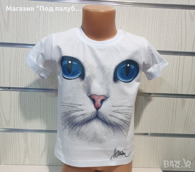 Нова детска тениска с 3D принт Котка със сини очи, снимка 1