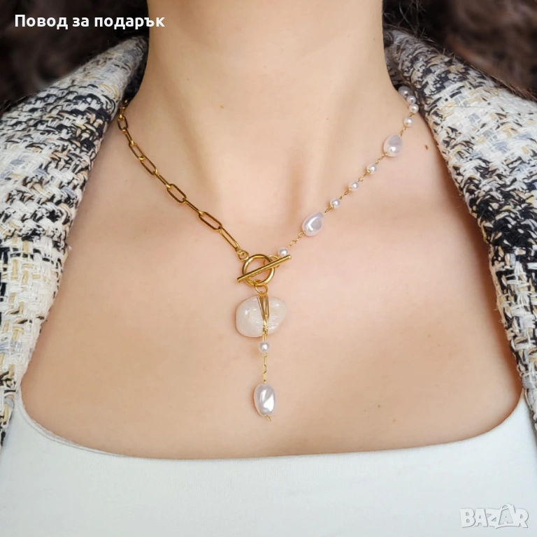 Дамско колие с естествен кварц , снимка 1