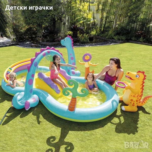 Надуваем център за игра Intex Dinoland, 302 x 229 x 112 см, PVC, с пързалка, динозавърски дизайн, снимка 1