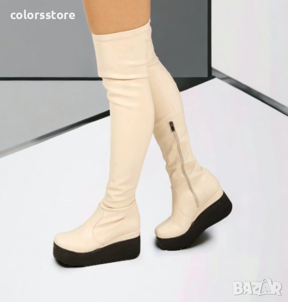 Ботуши на платформа - бежова кожа - 132K, снимка 1