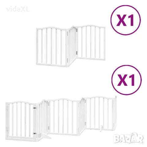 vidaXL Сгъваема преграда за кучета с врата 9 панела бял 450 см топола