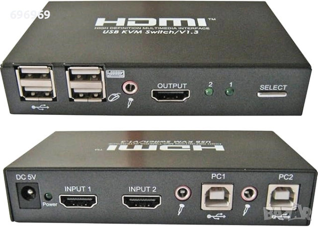 HDMI KVM Switch  суич за 2 компютъра към 2 монитора USB