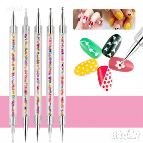 5 бр точкатори за маникюр нокти декорация двустранни инструменти за точки с перлички
