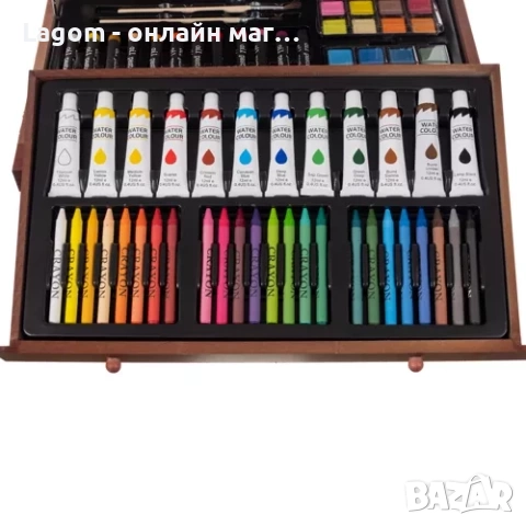 Арт комплект за рисуване в дървен куфар 130 елемента Maaleo, снимка 5 - Ученически пособия, канцеларски материали - 52561367