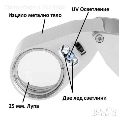  Мини ръчна лупа с LED осветление 9890, снимка 3 - Други инструменти - 52749945