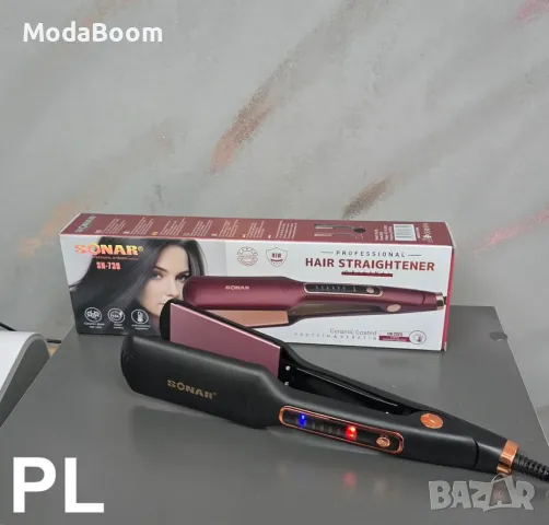Професионална преса за изправяне и къдрене SONAR с керамични плочи с ПРОТЕИНОВО И КЕРАТИНОВО ПОКРИТИ, снимка 2 - Преси за коса - 48718553