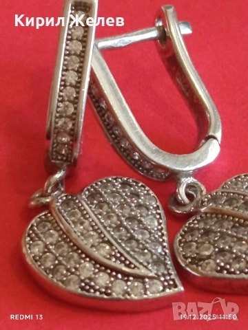 Сребърни обеци във формата на сърце инкрустирани с планински кристал прелестни 50974, снимка 7 - Обеци - 52846234