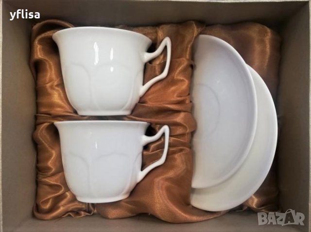    Комплект бели чаши за чай или кафе чаша и чинийка костен порцелан., снимка 1