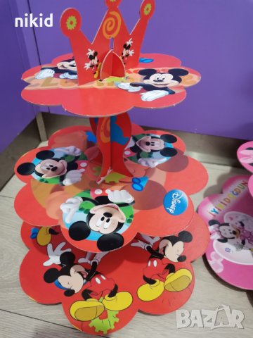 Мики  Мини Маус двулицева 3 етажна Триетажна поставка стойка за мъфини картонена кексчета , снимка 3 - Други - 30272432