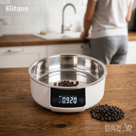 Дигитална кухненска везна до 5 кг – LCD дисплей, купа от неръждаема стомана и ТАРА функция