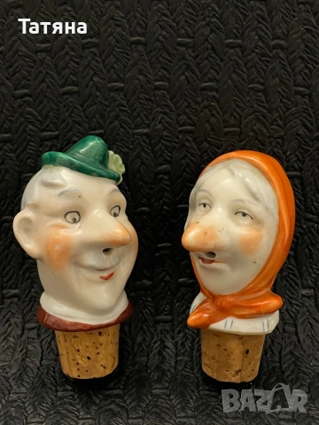 Vintage Hand-Painted German Porcelain Bottle Pourer Stoppers