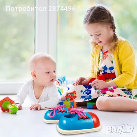 3676 2 броя дървени обувки с връзки за връзване, снимка 7 - Образователни игри - 37665839