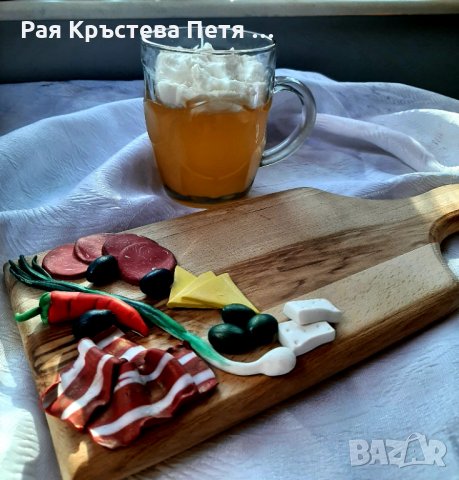 Дъска с мезета от полимерна глина + Свещ Бира или Вино, снимка 8 - Декорация за дома - 35561813