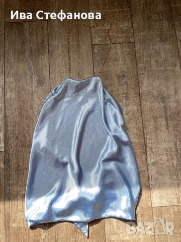 Разкошен официален сатен парти елегантен  сатенен светло бебешко син топ , снимка 4 - Корсети, бюстиета, топове - 40368205