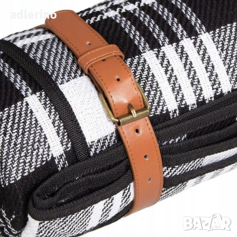 Одеяло за пикник, каре, черно-бяло, 200х200 см, къмпинг постелка, постелка за пикник, снимка 5 - Олекотени завивки и одеяла - 34390070