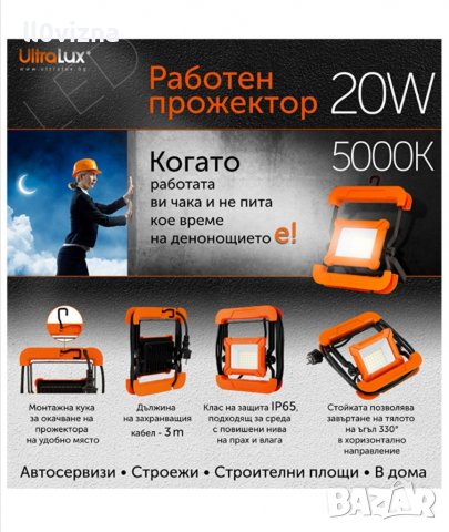 РАБОТЕН LED ПРОЖЕКТОР 20W, 5000K, 220V-240V AC, IP65, снимка 4 - Прожектори - 36602990