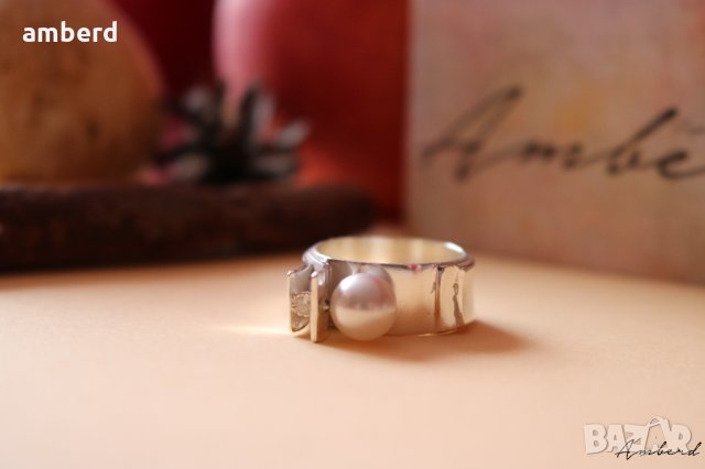 Стилен и елгантен сребърен пръстен с перла - модел R017A, снимка 4 - Пръстени - 30736699