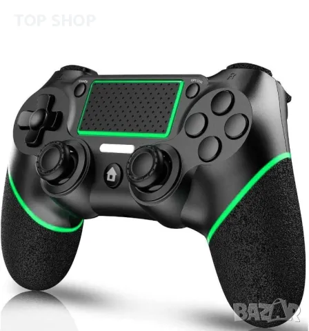 PS4 контролер, кабелен джойстик, геймпад със сензорен панел с двойна вибрация,зелена и синя линия, снимка 8 - Аксесоари - 48805004