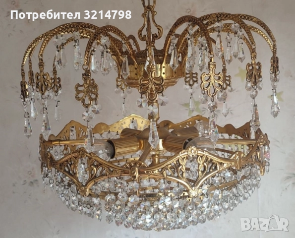 Антикварен кристален полилей , снимка 4 - Полилеи - 52511214