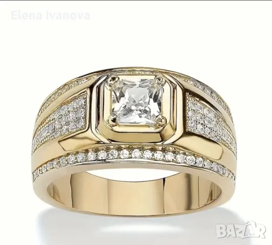 Златист пръстен от висококачествена медицинска стомана, снимка 3 - Пръстени - 49483639