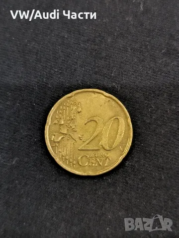 Монета 20 евро цента Италия 2002г. минт