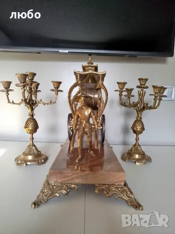 КАМИНЕН ЧАСОВНИК БРОНЗ И МРАМОР СЪС СВЕЩНИЦИ , снимка 11 - Стенни часовници - 49271670