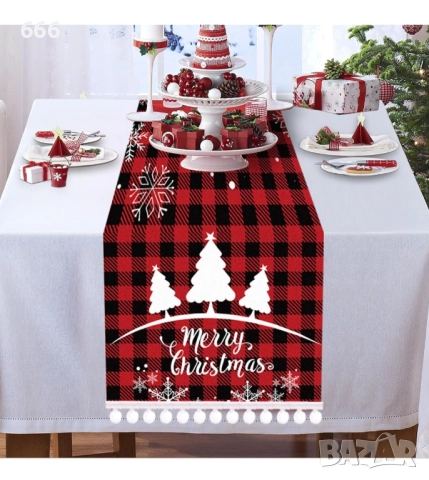 Коледна пътека за маса MACTING (червена/черна карирана пътека за маса, 2.74см x 0.27 см, снимка 5 - Декорация за дома - 52896139