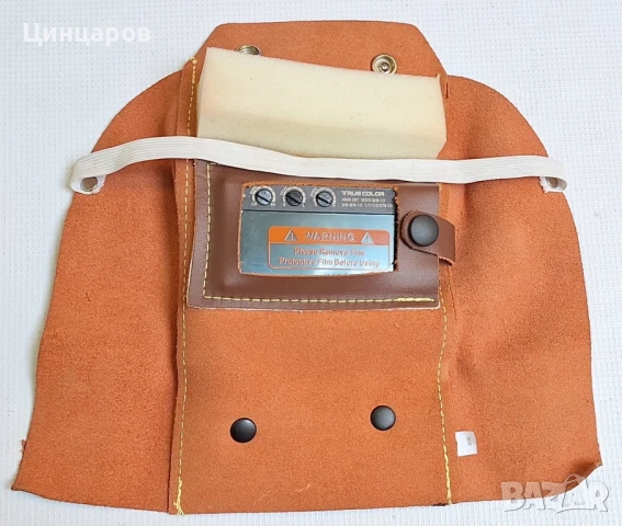 Маска заваръчна кожена, соларен панел реален цвят DIN 5-13. Сменяема батерия , снимка 2 - Други машини и части - 49388874