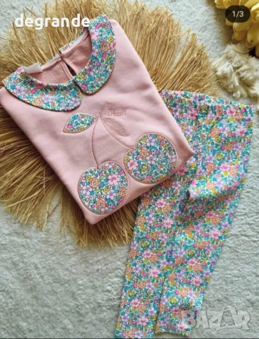  🧸Разкошен комплект с блузка с яка и черешки