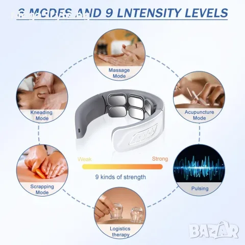 Смарт импулсен масажор за врат Smart Neck Massager H908 с 6 глави и загряващ ефект, снимка 6 - Масажори - 55738551