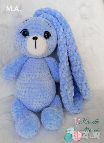 Зайче с дълги уши - ръчна изработка , снимка 2 - Плюшени играчки - 52100019