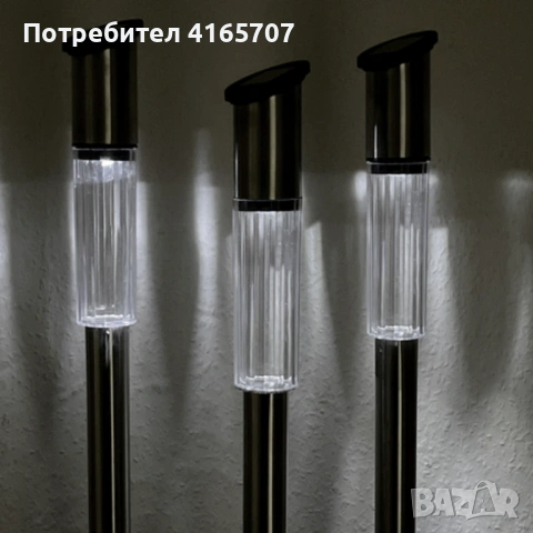 Комплект от 3 броя Led соларни лампи XL 57см - неръждаема стомана, сензор и до 8 часа светене, снимка 5 - Соларни лампи - 54027341
