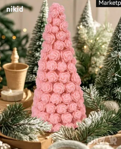 3d Елха ситни розички силиконов молд форма фондан свещ смола гипс шоколад декор украса, снимка 3 - Форми - 48080851