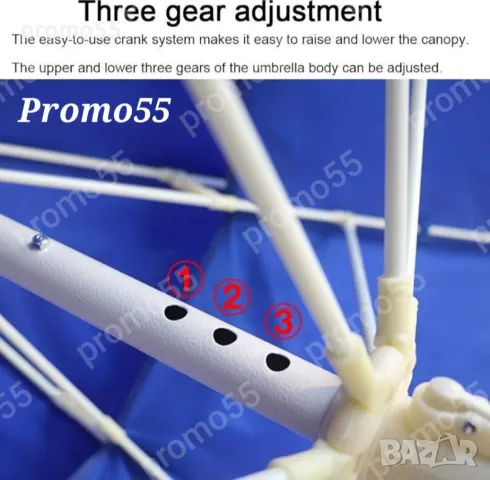 Чадър за плаж и градина - 220см. с двоен покрив за стабилност при вятър, снимка 15 - Градински мебели, декорация  - 49657228