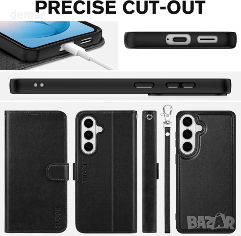 TUCCH калъф за Galaxy S26+ Plus (6.7") 2026, магнитен, подвижен 2 в 1 калъф-портфейл, черен, снимка 8 - Калъфи, кейсове - 53900651