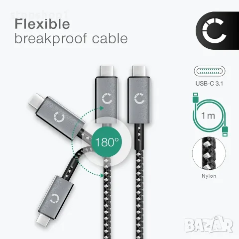 CELLONIC 1x USB C Type C кабел за данни, съвместим с Huawei P30 Lite, Pro 3.1, 1 м, найлон, сив/чер, снимка 4 - USB кабели - 55890145