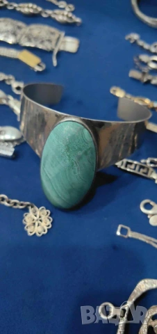 Антикварна сребърна гривна с голям естествен амазонит ., снимка 3 - Антикварни и старинни предмети - 53330827