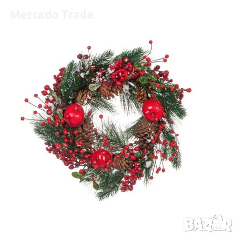Коледен декоративен венец Mercado Trade, Елхови шишарки и плодове, 45см