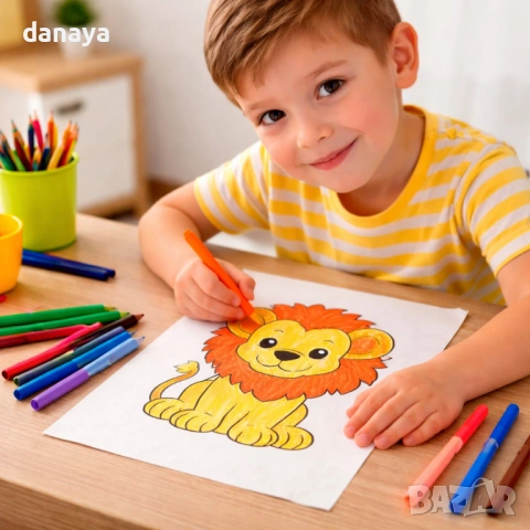 6553 Комплект A4 листи за оцветяване с животни в папка, 50 броя, снимка 4 - Ученически пособия, канцеларски материали - 54089593