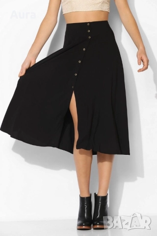 Black button-front midi skirt, снимка 5 - Поли - 51750446
