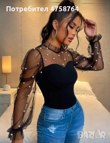 Горнище SHEIN с перли , снимка 2 - Блузи с дълъг ръкав и пуловери - 53876125