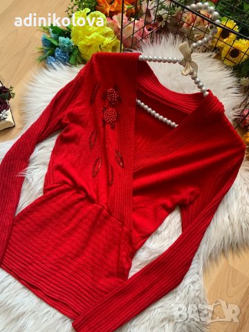 Червена рипсена блуза, снимка 2 - Блузи с дълъг ръкав и пуловери - 39098214