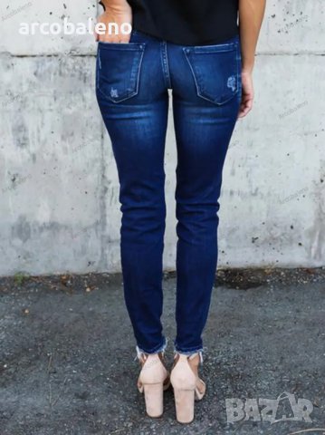 Дамски вталени плисирани унищожени еластични пени дънки, 3цвята, снимка 13 - Дънки - 40027375