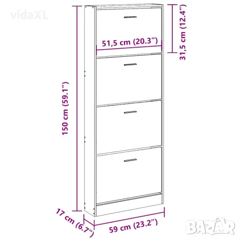 vidaXL Шкаф за обувки, бетонно сив, 59x17x150 см, инженерно дърво, снимка 9 - Шкафове - 56147126