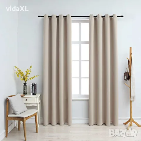 vidaXL Затъмняващи завеси с метални халки, 2 бр, бежови, 140x245 см, снимка 2 - Пердета и завеси - 56146036