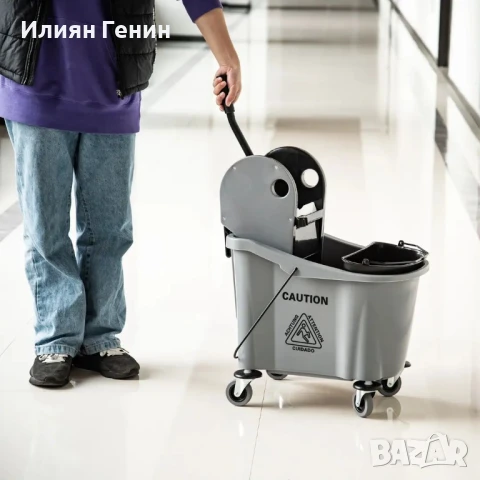 Количка за моп HOMCOM с преса за моп, 36 л, разделител за вода, 4 колела, черна/сива , снимка 7 - Мопове, кофи, четки и метли - 50511229